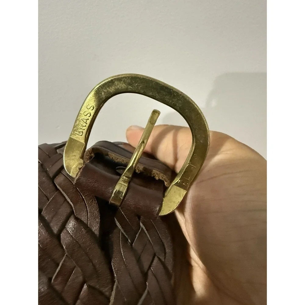 Womens Brown Genuine Leather Braided Belt Brass Buckle Size 40 Argentina 45